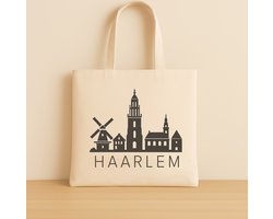 Canvas Tote Bag – Stoffen tas Haarlem Skyline – Duurzame katoenen shopper – Herbruikbare boodschappentas – Souvenir & Cadeau - Schoudertas - Skyline Haarlem - Souvenir Haarlem -