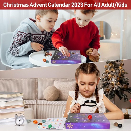 Edelstein Adventskalender 2026 für Kinder Kristalle,24 Tage Weihnachtskalender Adventskalender Countdown Überraschungen,Natürlichen Edelsteine Steine Sammeln für Jungen Mädchen Geologie Enthusiasten