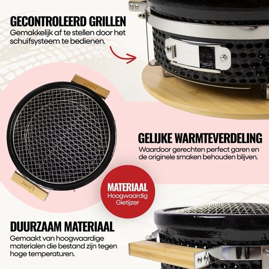 LIVIN' Ronde Shichirin BBQ - Barbecue - Tafelgrill - Hibachi - Japanse BBQ Grill - Keramische Japanese Yakitori Grill - Geschikt Voor Binchotan Houtskool - 2 t/m 6 Personen - Grilldoorsnede 29.8 cm van LIVIN' — afbeelding 4