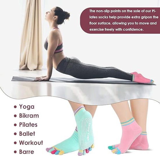 2 paar - Yogasokken voor dames - 5-teens antislipsokken - Sokken met 5 tenen - Comfortabel - Antibacterieel en geurverdrijvend - Geschikt voor vrouwen - Roze - Geschikt voor pilates, trampoline, dans, ballet, sportschool - Yogacadeaus voor vrouwen van Merkloos — afbeelding 5