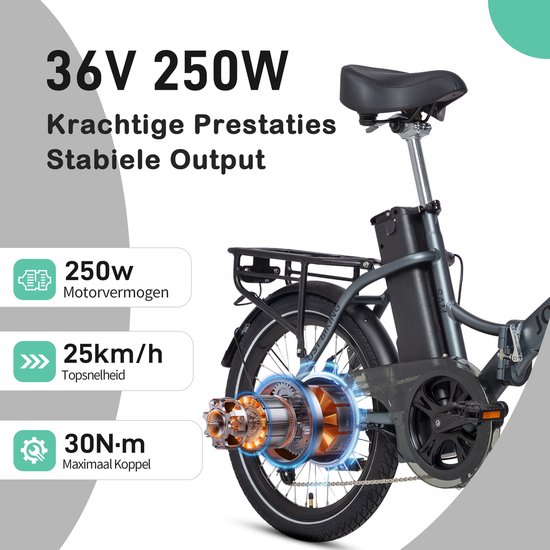 JOBOBIKE Sam Elektrische Fiets - 120 km Bereik - 486Wh accu - 20 inch Wielen - Shimano 7 Versnellingen - 250W Achterwielmotor - Aluminium Opvouwbaar Frame - Mechanische schijfremmen - LCD Display - Zwart van Jobobike — afbeelding 3