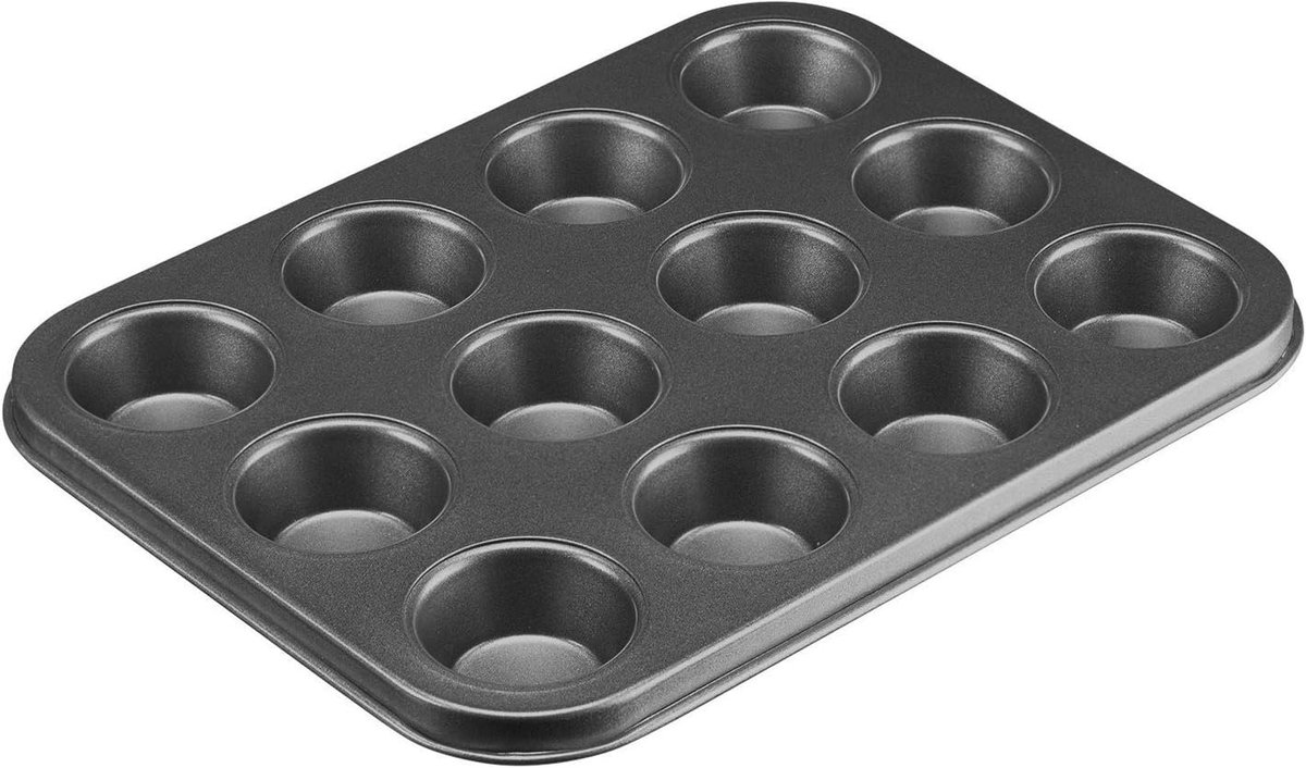QTTVBTNA -Muffinvorm 12 stuks – Grote Muffins, Cupcakes, Brownies en Cake – Anti-aanbak Bakvorm van Staal 35 x 26,5 cm – Duurzaam en Gemakkelijk te Reinigen