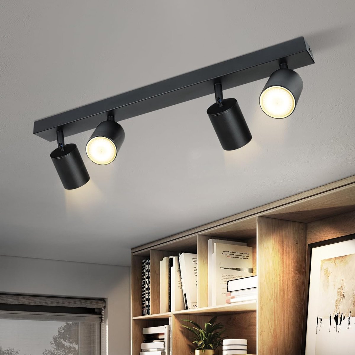 Glitzerlife 4-lichts Plafondspot - Plafondlamp - Zwart Modern Design - GU10 Fitting - 350° Draaibaar - Max. 25W per spot - Voor Woonkamer Slaapkamer Keuken Hal - Exclusief Lichtbron