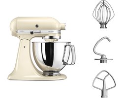 KitchenAid Artisan 5KSM125EAC - Keukenmachine - 4,8L - Amandel wit - 3 menghaken
