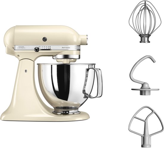 KitchenAid Keukenmachine – Artisan – Met 3 accessoires en RVS kom van 4,8 L – 300 W – Crème