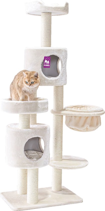 Petrebels Residence 165 Krabpaal - Creme - Voor meerdere katten - Met hangmat en Slaapplaatsen