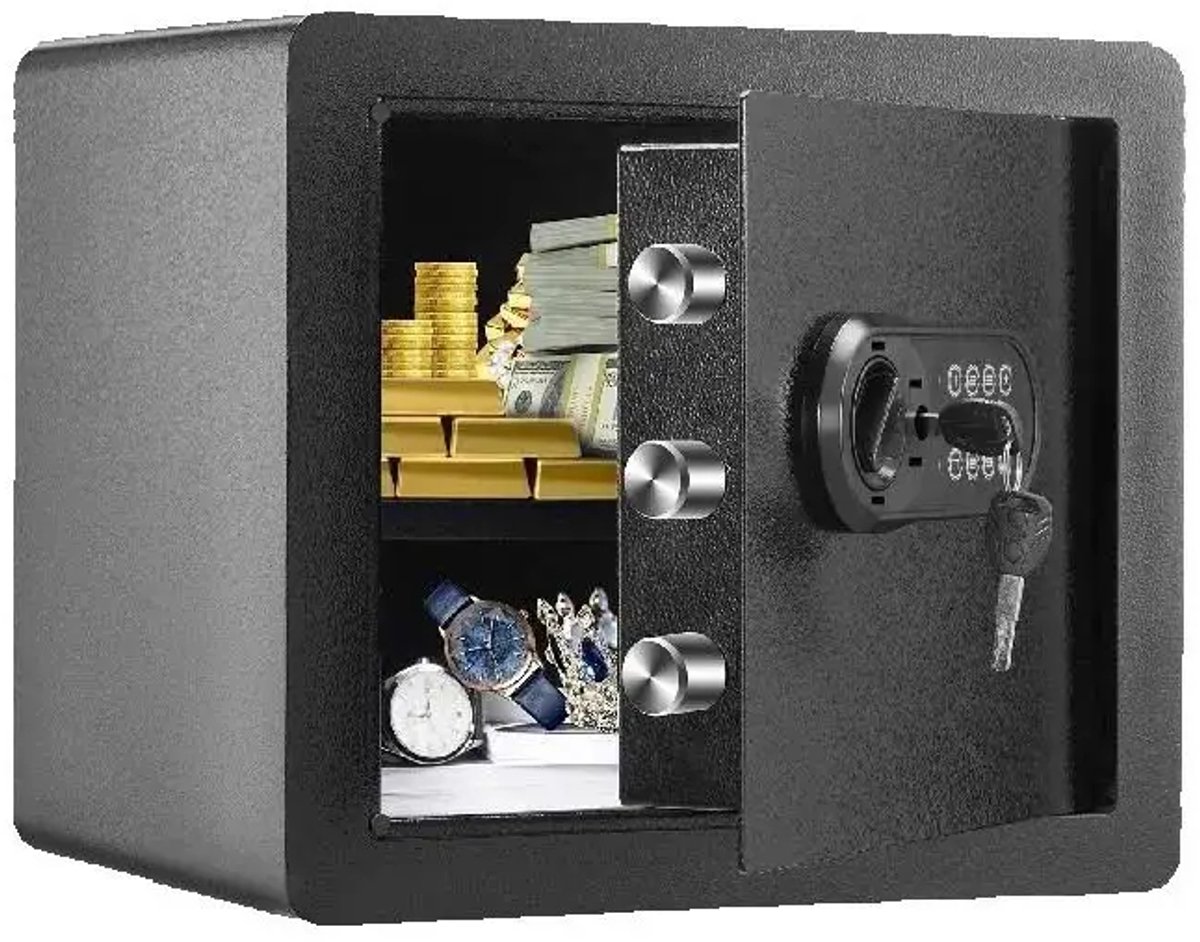 Betaalbare Goederen® kluis - zwart - kluis brandwerend - geldkluis - Elektronische Kluis - kluis met sleutel - kluisje met cijferslot