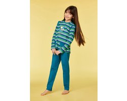 Woody pyjama meisjes/dames - multicolor gestreept - duif - 252-10-PLG-S/912 - maat 152