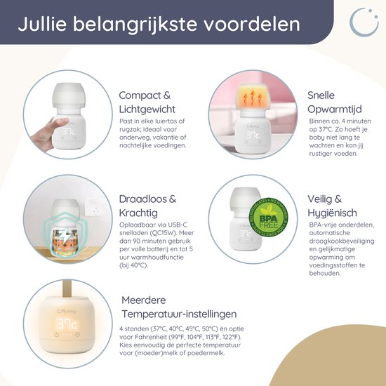 Numsy Velmi Draagbare Flessenwarmer Onderweg - Draadloos - Incl 4 Adapters van Numsy — afbeelding 2