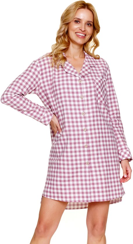 CHUNG Dames Nachtshirt Met Lange Mouwen Knoopsluiting Dames Geruit Slaapshirt Geruit Nachtjurk Tartan Pyjamas Flanel Katoen, XXL