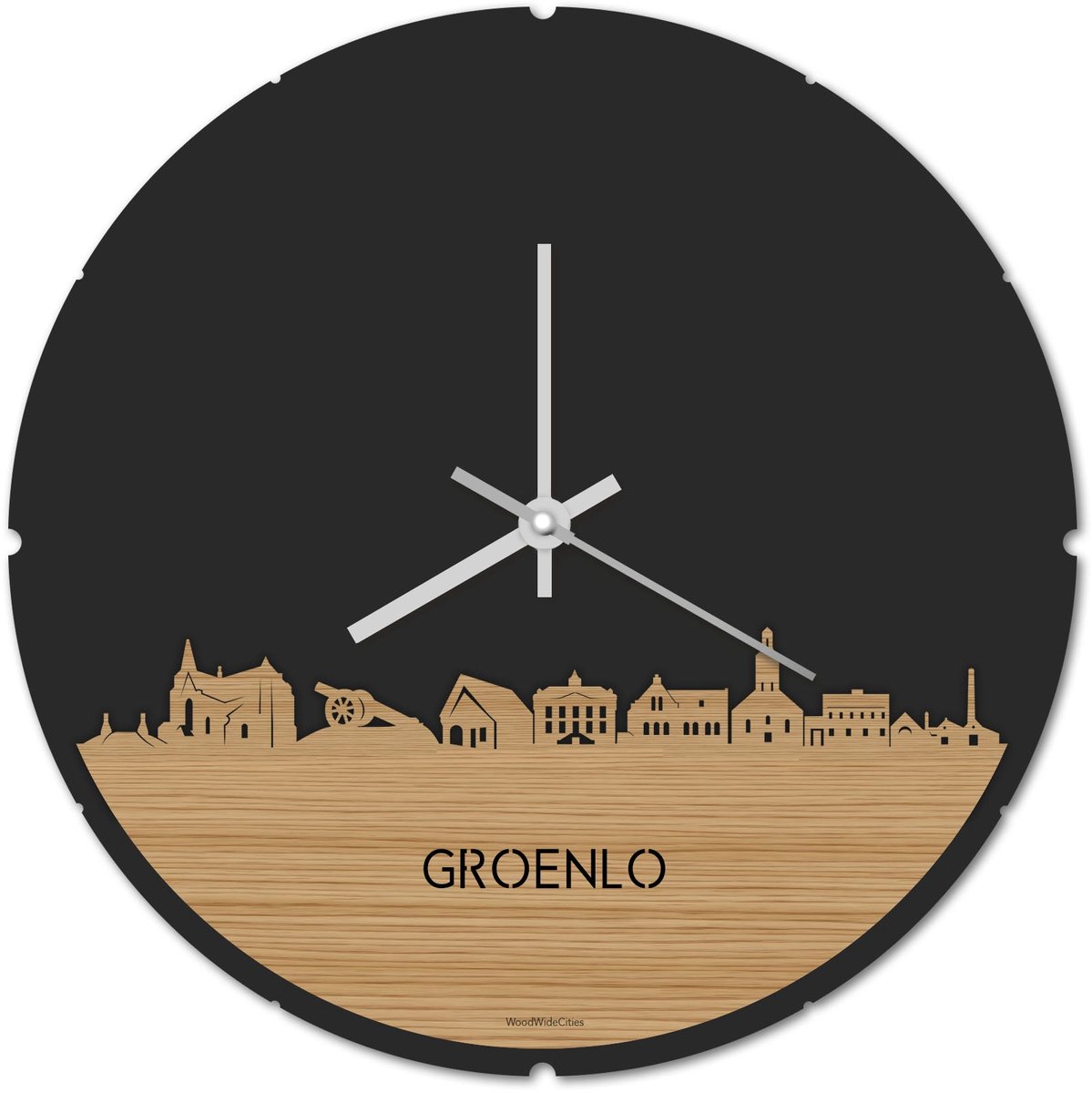 Skyline Klok Rond Groenlo Bamboe hout - Ø 44 cm - Stil uurwerk - Wanddecoratie - Meer steden beschikbaar - Woonkamer idee - Woondecoratie - City Art - Steden kunst - Cadeau voor hem - Cadeau voor haar - Jubileum - Trouwerij - Housewarming -