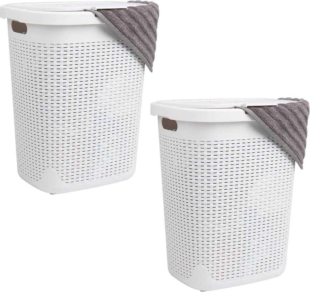 Slanke 50L wasmand set van 2 met deksel en rieten ontwerp
