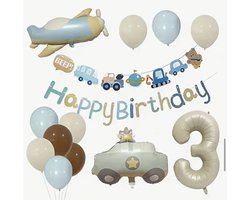 Set de décoration d'anniversaire – Thema Véhicules et circulation – 3 ans – Garçons – Ballons et guirlande – Pack fête complet