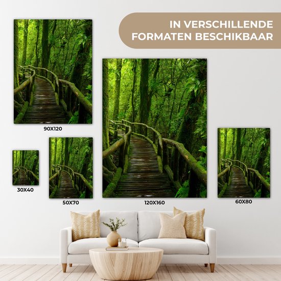 Toile - Peinture - Forêt - Arbres - Jungle - Chemin - Décoration murale Murale - Toile - 90x120 cm