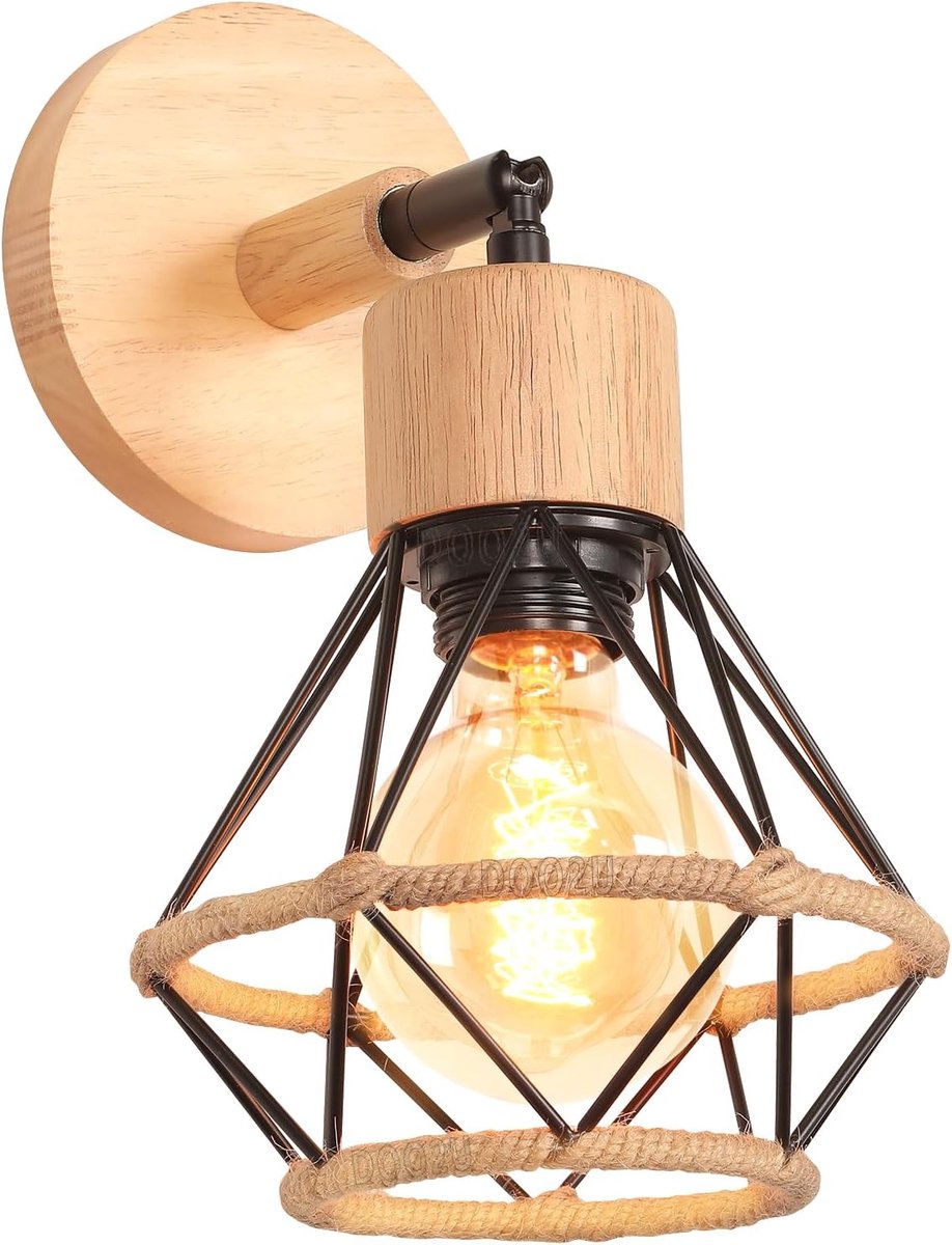 Vintage Wandlamp Zwart Industriaale Wandlamp met Verstelbare Lampenkap 16CM