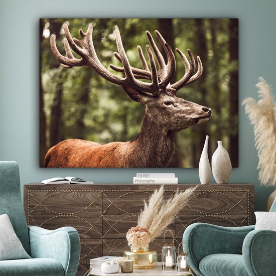Tableau sur toile 160x120 cm - Décoration murale Cerf - Nature - Bois - Forêt - Animaux - Décoration murale murale salon - Décoration chambre - Accessoires chambre - Peintures