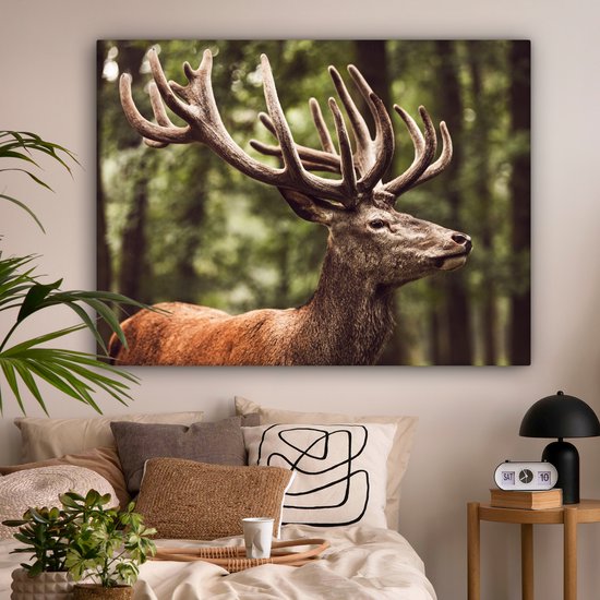 Tableau sur toile 160x120 cm - Décoration murale Cerf - Nature - Bois - Forêt - Animaux - Décoration murale murale salon - Décoration chambre - Accessoires chambre - Peintures