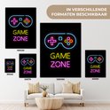 Différentes tailles de toiles avec une manette style néon et le texte 'GAME ZONE'.