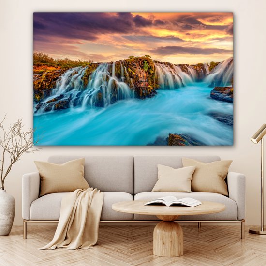 Toile nature - Chutes d'eau - Coucher de soleil - Paysage - Tableau - Toile - Tableaux sur toile salon - 180x120 cm