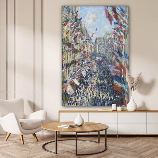 Tableau Toile La Rue Montorgueil à Paris - Peinture de Claude Monet - 90x140 cm - Décoration murale