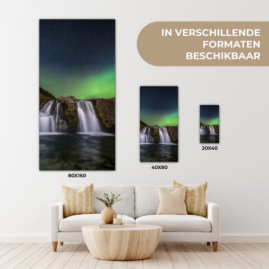 Tableau sur Toile Aurores Boréales - Cascade - Islande - 40x80 cm - Décoration murale