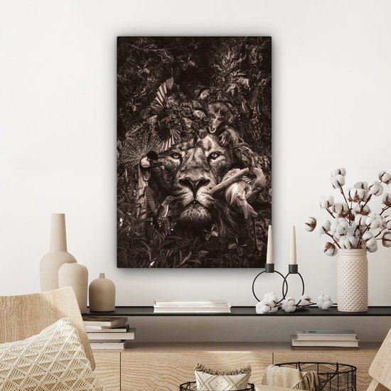 Toile Peinture Animaux - Flamingo - Lion - 60x90 cm - Décoration murale