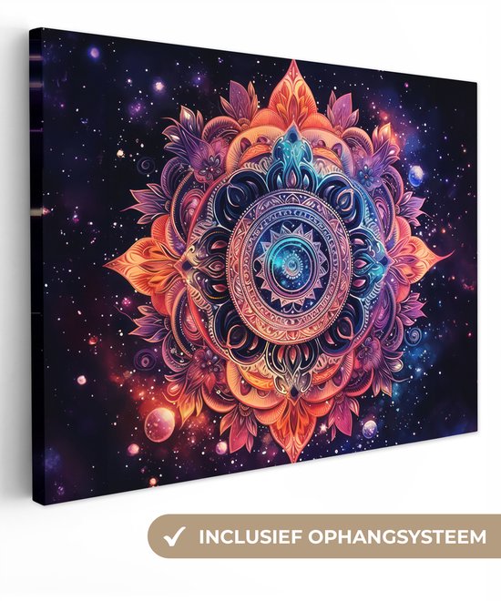 Tableau toile Mandala - Galaxie - Couleurs - 40x30 cm - Décoration murale