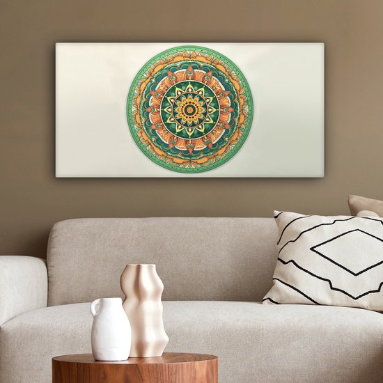 Tableau sur toile Hippie - Mandala - Vert - Boho - Fleurs - 80x40 cm - Décoration murale