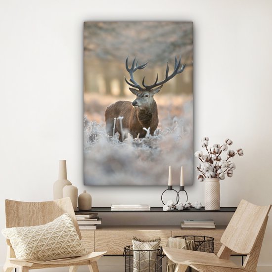 Peinture sur toile 80x120 cm - Décoration murale Cerfs - Animaux - Hiver - Décoration murale murale salon - Décoration chambre - Accessoires de chambre - Peintures