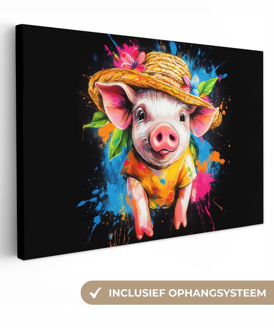 Canvas schilderij 120x80 cm - Wanddecoratie Graffiti - Zomer - Varken - Grappig – Dier - Muurdecoratie woonkamer - Slaapkamer decoratie - Kamer accessoires - Schilderijen op canvas