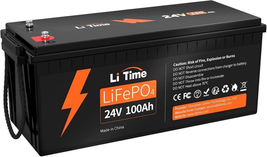 Batterie au lithium LiTime LiFePO4 24V 100Ah Puissance maximale de 2560W et max. 15000 cycles, durée de vie de 10 ans, remplacement idéal pour la batterie AGM, parfaite pour les camping-cars, les bateaux, les installations solaires, hors réseau