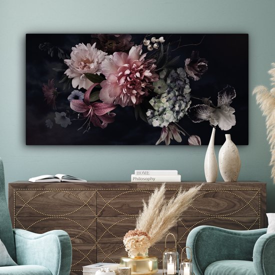 MuchoWow© Canvas Schilderij 20x30 cm Kamer Muur Decoratie Woonkamer Slaapkamer Room Decor Wall Decoration Art Painting Lavendel - Zomer - Doorkijk - Bloemen