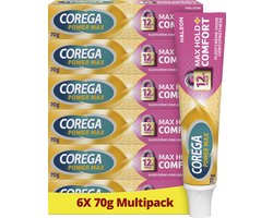 Corega Max Hold + Comfort - Kleefcrème – Kunstgebit - Superieure Fixatie - Bescherming Tegen Voedseldeeltjes - Extra Comfort & Smaakvrij - Voordeelverpakking 6 x 70 g