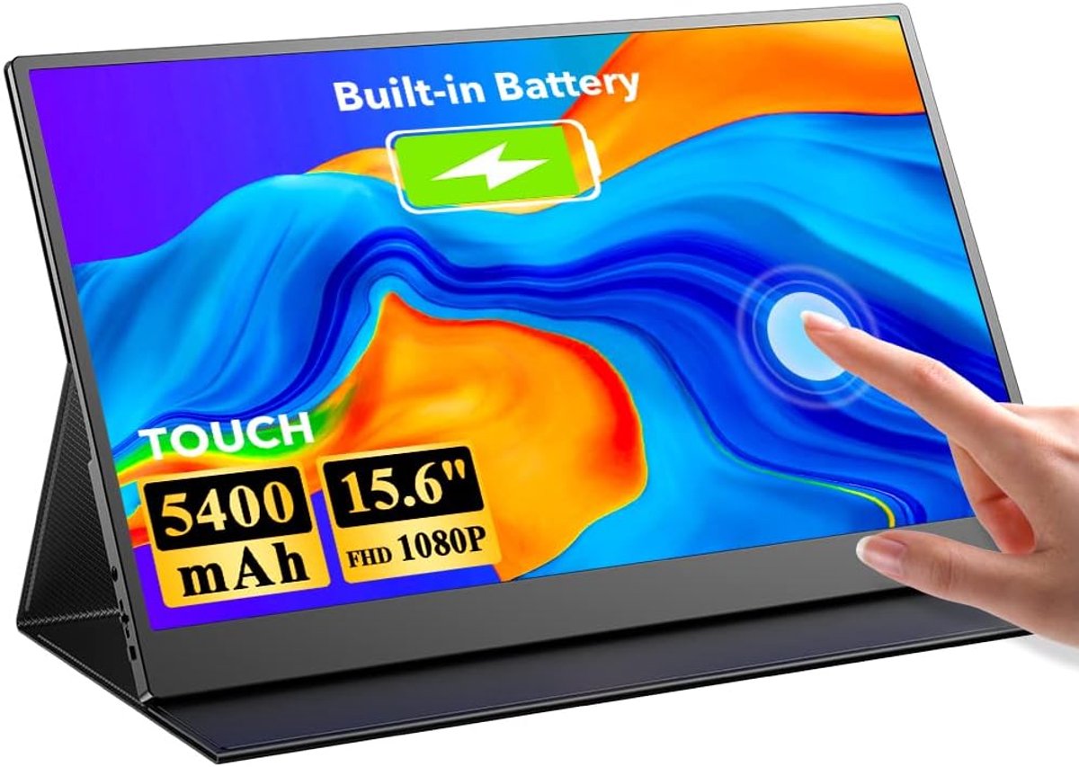 Draagbare Monitor 15,6 Inch met Touchscreen en Batterij - FHD IPS-scherm voor Laptop, PC en Mobiele Apparaten