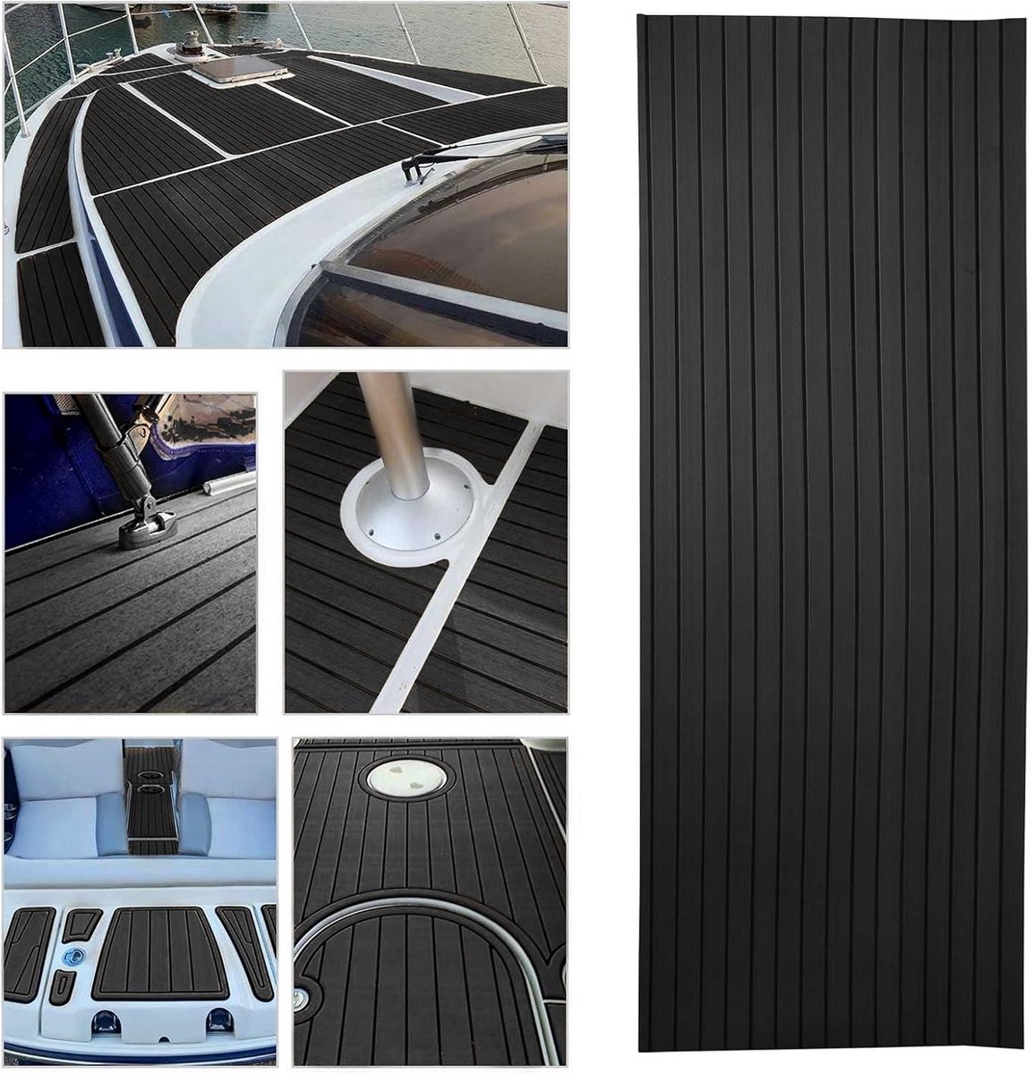 JHubers Goods - Eva Foam Bootvloer met Teak Dekvloer - Antislipmat voor Boot Jacht - Zelfklevende Bootbekledingsmat - Donkergrijs - 240x90cm.