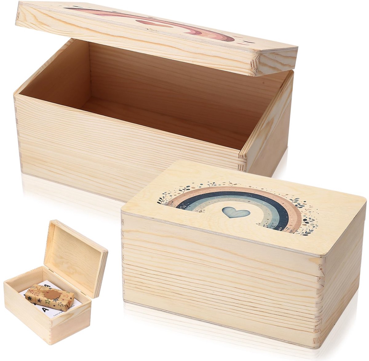 Azomor® Set van 2 Houten Opbergkisten met Deksel voor Herinneringen en Decoratie