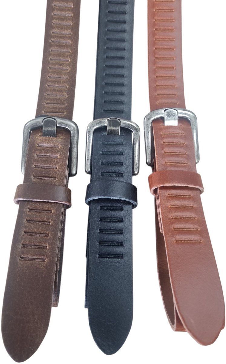 Leren Geperforeerde Sleufjes Riem voor Dames en Heren - Breedte 3cm - Unisex Ceintuur - Echt Leer - Zwart - Cognac - Bruin Lengte totaal 135 cm / Riemmaat 115