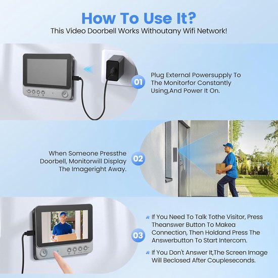 Draadloze Videodeurbel met Camera - 1080P HD, Nachtzicht, WiFi en 2-Weg Audio van Merkloos — afbeelding 2