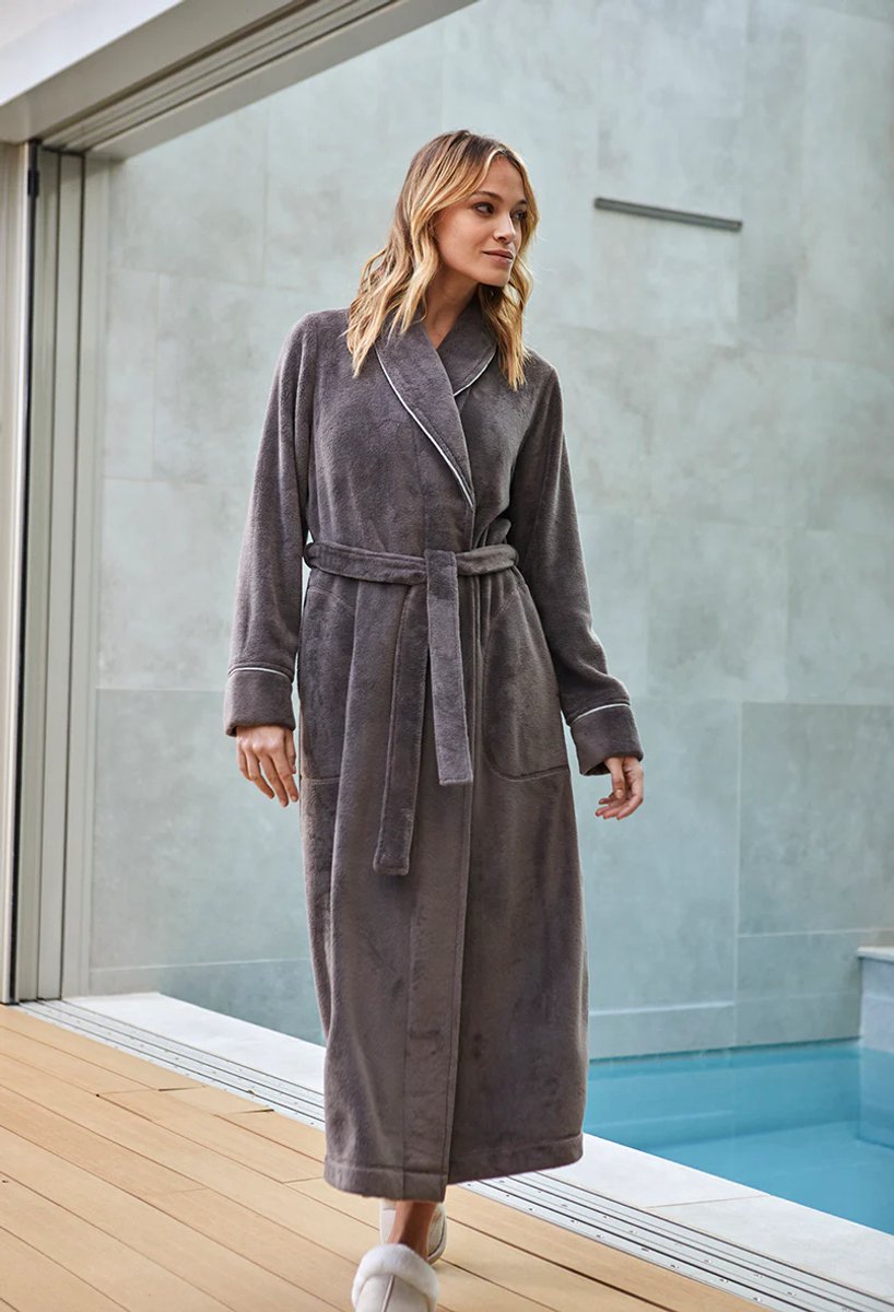Barandi Dames Kamerjas – Lange fleece ochtendjas met ceintuur – Chocoladebruin – Superzacht & elegant - L