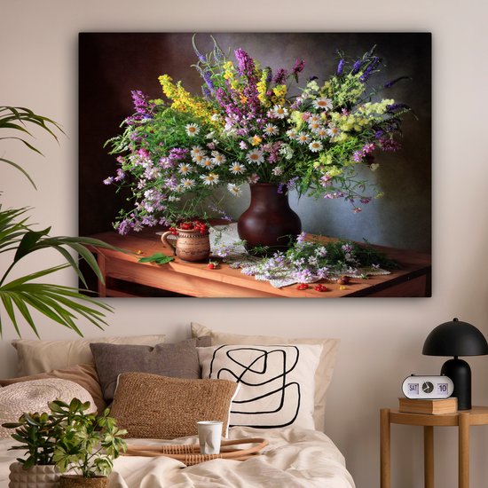 Toile Peinture Fleurs - Tableau - Nature Morte - 160x120 cm - Décoration murale XXL