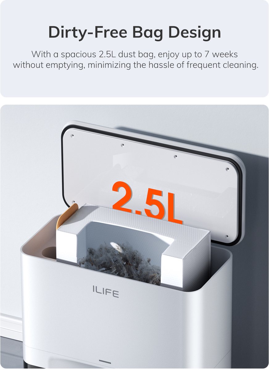 Afbeelding 2 van ILIFE A30 Pro – Slimme Robotstofzuiger met Dweilfunctie – 5000Pa Zuigkracht – Zelflegende Station – 180 min Werkingsduur - Wit