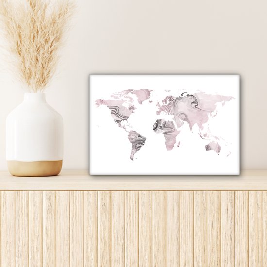 Wereldkaart avec des bandes de peinture violettes sur fond blanc 30x20 cm