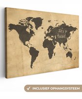 Peintures Toile Wereldkaart - Vintage - Citation - 150x100 cm - Décoration murale
