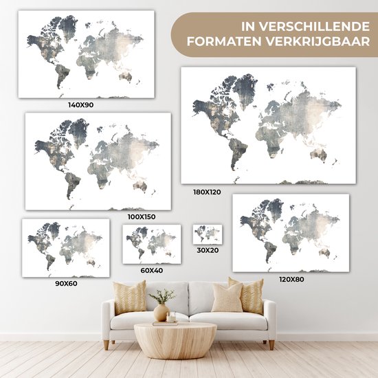 Wereldkaart du béton brut sur fond blanc 60x40 cm