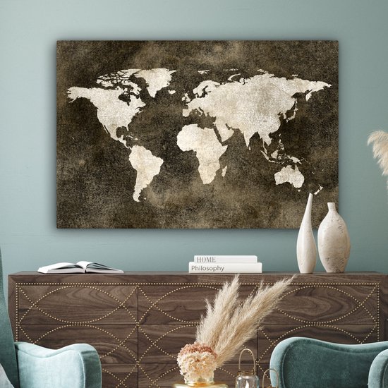 Peintures Toile Wereldkaart - Vintage - Sépia - 150x100 cm - Décoration murale