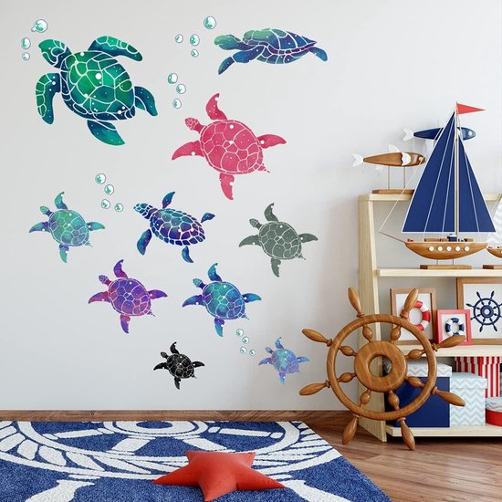 Foto: Decoratieve oceaan muurstickers levendige zeeschildpad motief voor badkamer slaapkamer en woonkamer onderwater thema wanddecoratie met zeeleven baby nursery stickers met oceaan vibes