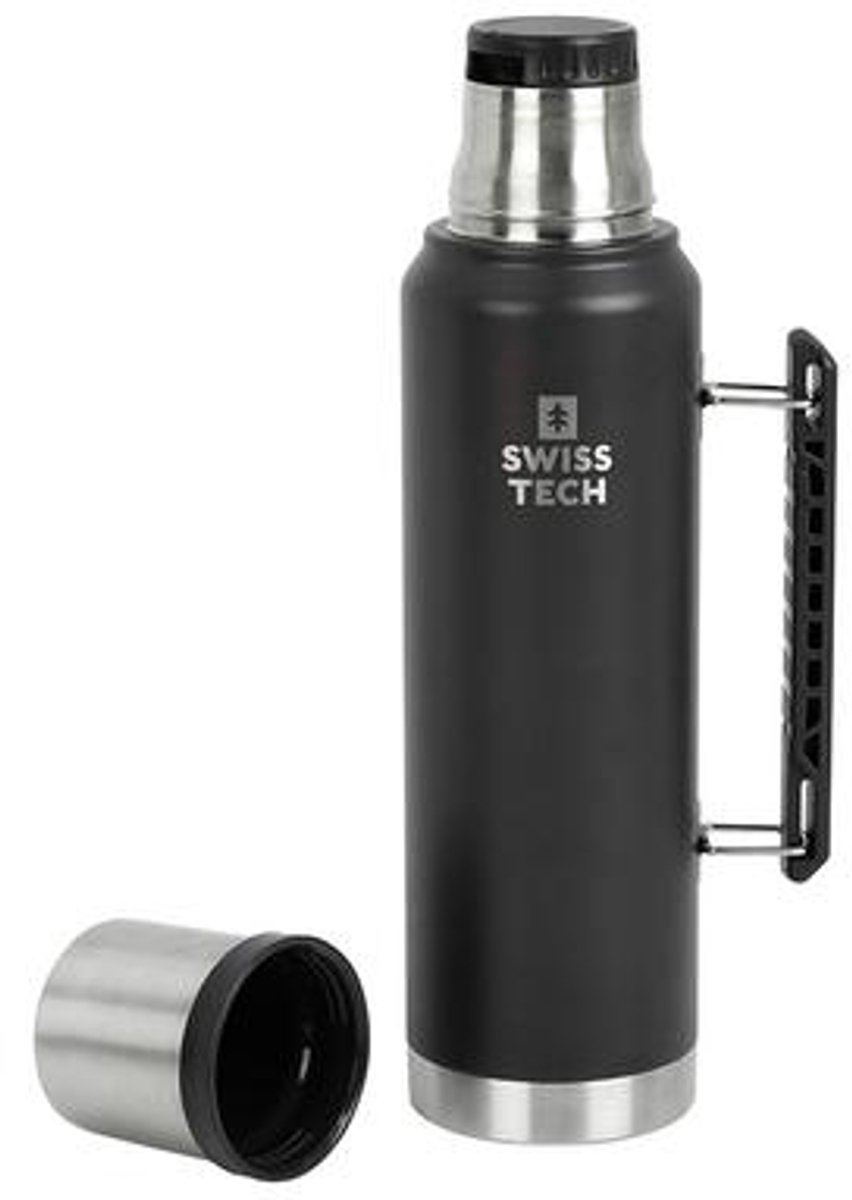 Swiss-Tech ST076007 – Thermofles 1,18 L – RVS 304 – Dubbelwandige vacuümisolatie – Portable design