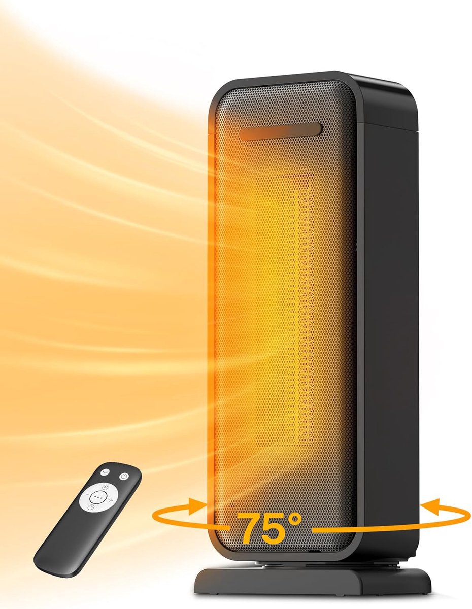 Elektrische Kachel – 2000W, Energiebesparend, Ruimtebesparende Draagbare Keramische Ventilatorkachel met Thermostaat, 2 Warmtestanden en 12-uurs Timer, Kantelbeveiliging