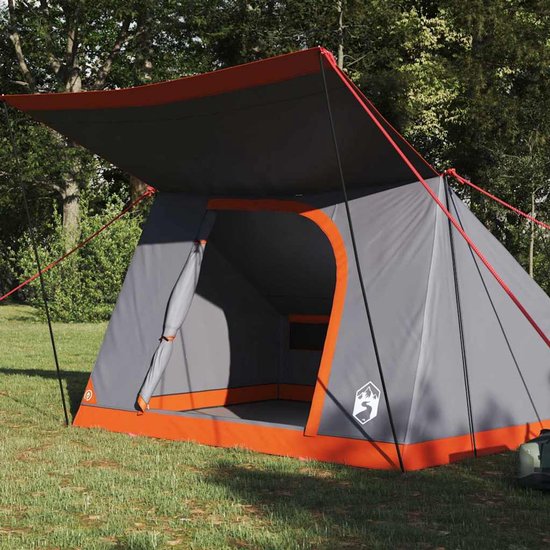 vidaXL - Camping - Tent - Grijs - en - oranje - 223 - x - 163 - x - 130 - cm - Polyester van Merkloos — afbeelding 2