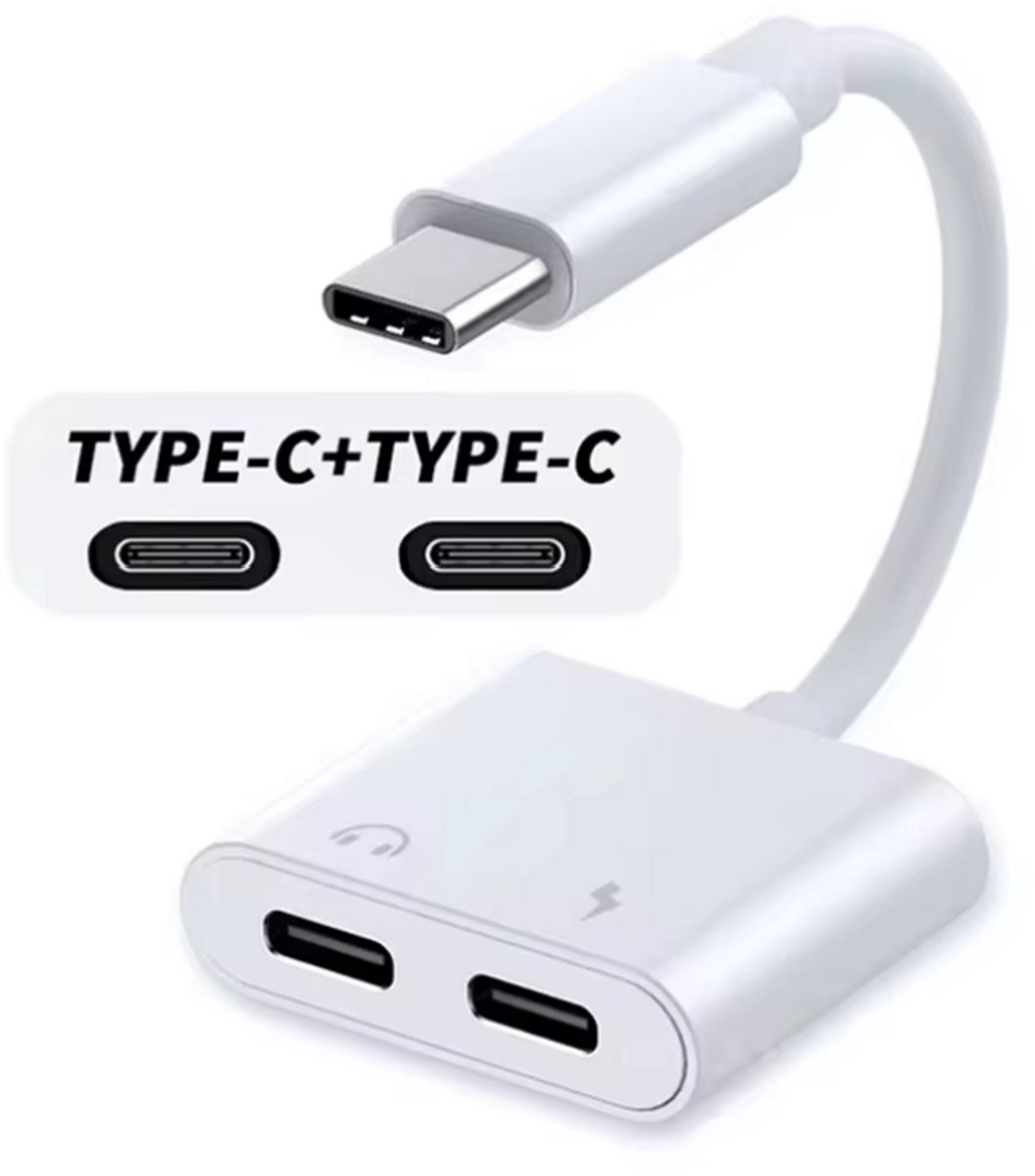 USB-C naar Dubbele USB-C Splitter – 2-in-1 Opladen & Geluid Adapter – Voor Android, iPad & Laptop